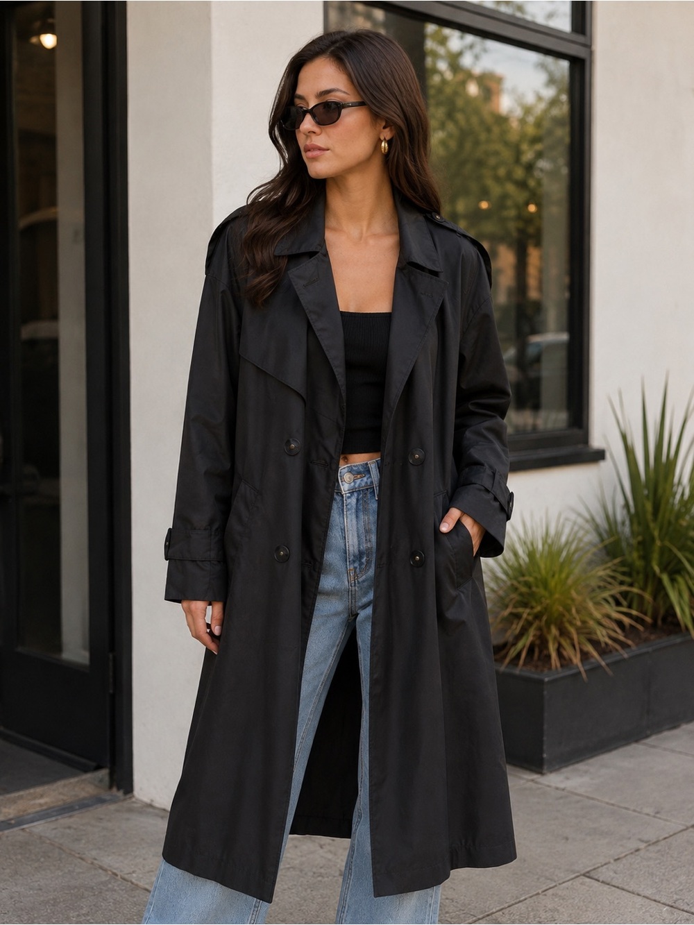 Classic Gallery Black Double-Breasted Trench Coat